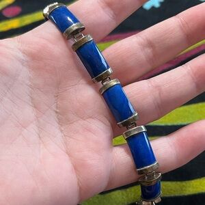 VTG Lapis Lazuli Stone Panel Sterling Silver 925 China Bracelet